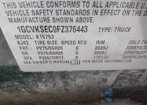 2015 Chevrolet Silverado 1500 1Lz from USA, damaged, VIN 1GCVKSEC0FZ376443